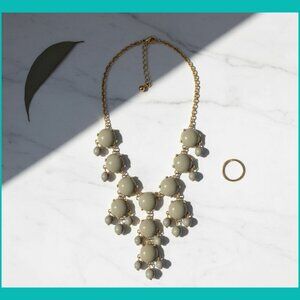 J. Crew Greenish Gray Statement Necklace with Floral Clusters